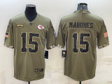 Men's Kansas City Chiefs #15 Patrick Mahomes 2022 Olive Salute To Service Limited Jersey