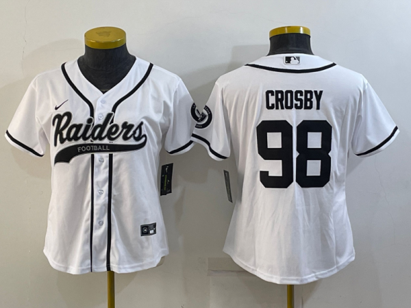 Women Las Vegas Raiders #98 Maxx Crosby White Baseball Jersey