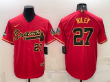 MLB Atlanta Braves #27 Austin Riley Red Gold Jersey