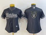 Women Las Vegas Raiders Black/White Strips Team Big Logo With Patch Baseball Nike Jersey