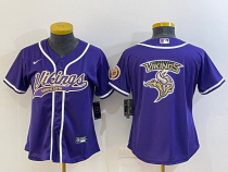 Women  Minnesota Vikings Purple Team Big Logo With Patch Baseball Nike Jersey