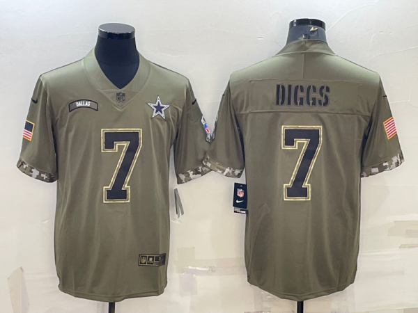 Men's Dallas Cowboys #7 Trevon Diggs 2022 Olive Salute To Service Limited Jersey