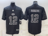 Men's Green Bay Packers #12 Aaron Rodgers Black Reflective Limited Jersey