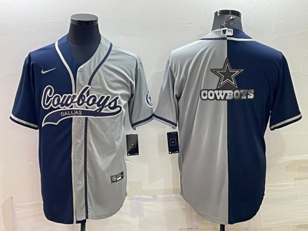 Men's Dallas Cowboys Blank Navy/Grey Split Team Big Logo With Patch Baseball Nike Jersey