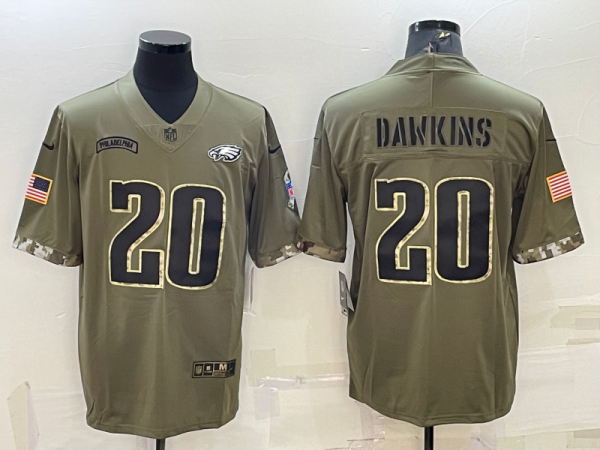 Men's Philadelphia Eagles #20 Brian Dawkins 2022 Olive Salute To Service Limited Jersey