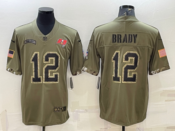 Men's Tampa Bay Buccaneers #12 Tom Brady 2022 Olive Salute To Service Limited Jersey