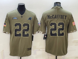 Men's Carolina Panthers #22 Christian McCaffrey 2022 Olive Salute To Service Limited Jersey