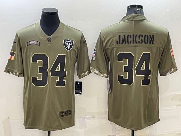 Men's Las Vegas Raiders #34 Bo Jackson 2022 Olive Salute To Service Limited Jersey