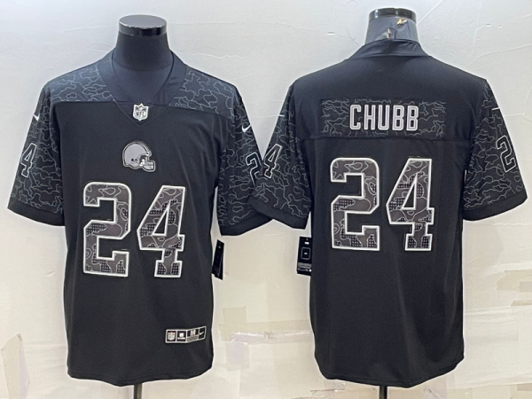 Men's Cleveland Browns #24 Nick Chubb Black Reflective Limited Jersey