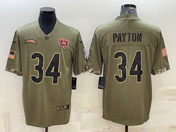 Men's Chicago Bears #34 Walter Payton 2022 Olive Salute To Service Limited Jersey