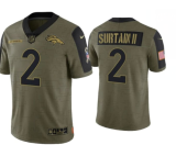 Men's Denver Broncos #2 Patrick Surtain II 2021 Olive Salute To Service Golden Limited Jersey