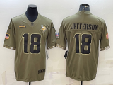 Men's Minnesota Vikings #18 Jefferson 2022 Olive Salute To Service Limited Jersey