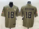 Men's Minnesota Vikings #18 Jefferson 2022 Olive Salute To Service Limited Jersey