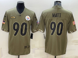 Men's Pittsburgh Steelers #90 T.J. Watt 2022 Olive Salute To Service Limited Jersey