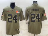 Men's Cleveland Browns #24 Nick Chubb 2022 Olive Salute To Service Limited Jersey