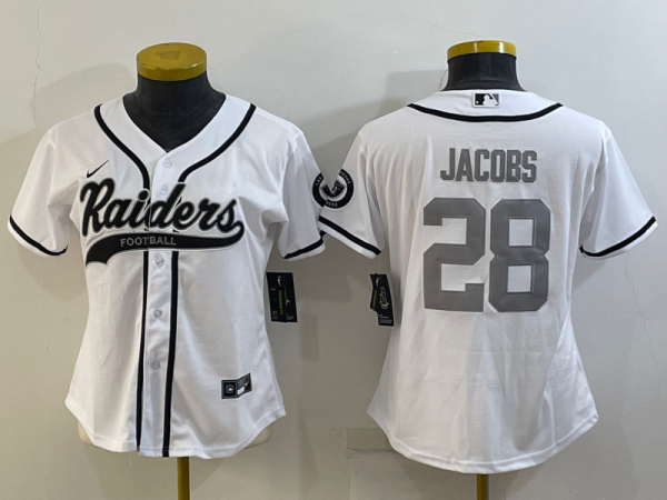 Women Las Vegas Raiders #28 Josh Jacobs White Baseball Nike Jersey