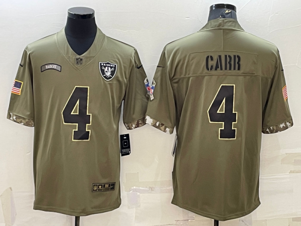 Men's Las Vegas Raiders #4 Derek Carr 2022 Olive Salute To Service Limited Jersey