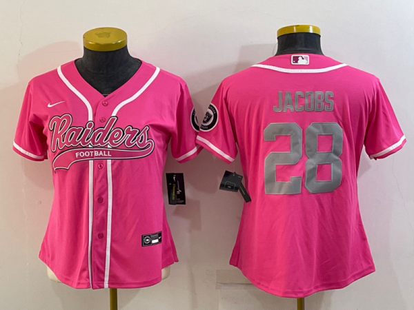 Women Las Vegas Raiders #28 Josh Jacobs Pink Baseball Nike Jersey