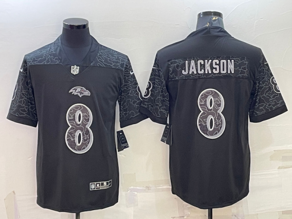 Men's Baltimore Ravens #8 Lamar Jackson Black Reflective Limited Jersey