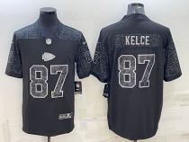 Men's Kansas City Chiefs #87 Travis Kelce Black Reflective Limited Jersey