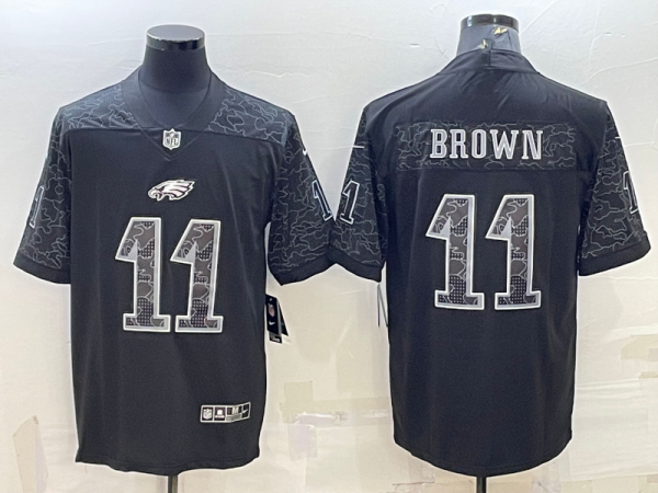 Men's Philadelphia Eagles #11 A. J. Brown Black Reflective Limited Jersey