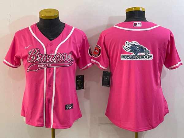 Women Denver Broncos Pink Team Big Logo With Patch Baseball Nike Jersey