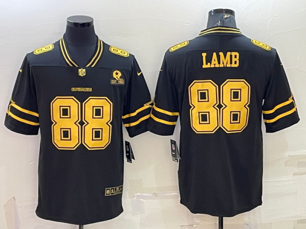 Men's Dallas Cowboys #88 CeeDee Lamb Black Gold Edition With 1960 Patch Limited Jersey