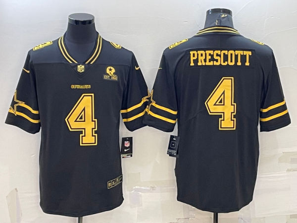 Men's Dallas Cowboys #4 Dak Prescott Black Gold Edition With 1960 Patch Limited Jersey