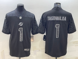 Men's Miami Dolphins #1 Tua Tagovailoa Black Reflective Limited Jersey