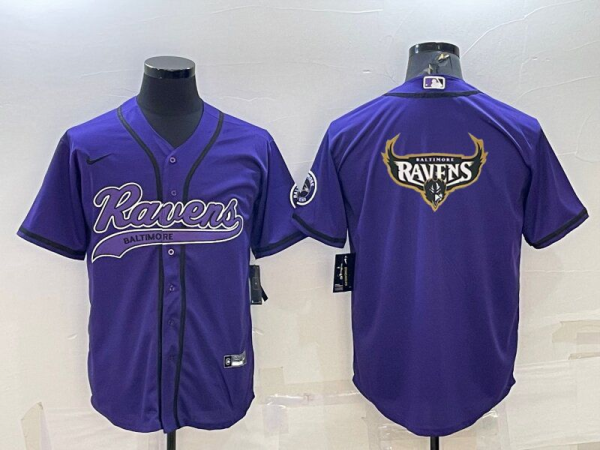 Men's Baltimore Ravens Purple Team Big Logo With Patch Baseball Nike Jersey