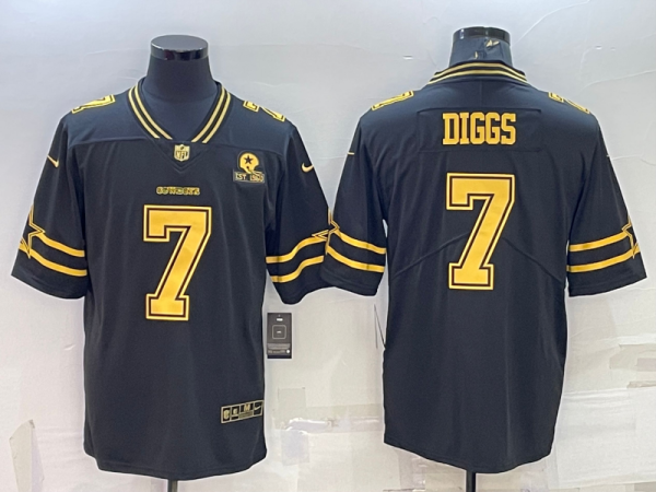 Men's Dallas Cowboys #7 Trevon Diggs Black Gold Edition With 1960 Patch Limited Jersey