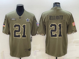 Men's Dallas Cowboys #21 Ezekiel Elliott 2022 Olive Salute To Service Limited Jersey