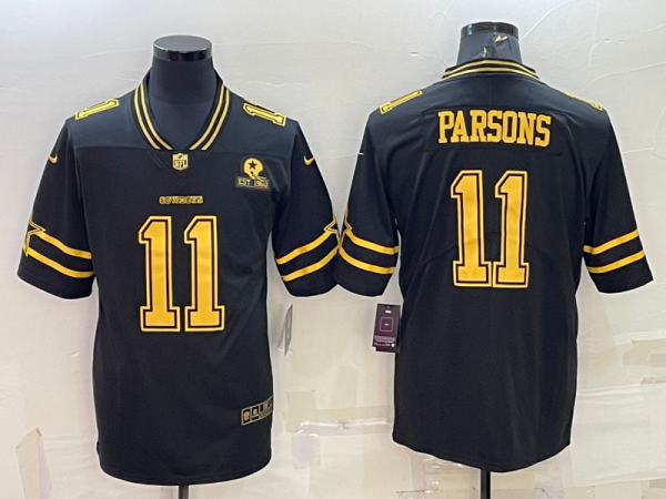 Men's Dallas Cowboys #11 Micah Parsons Black Gold Edition With 1960 Patch Limited Jersey