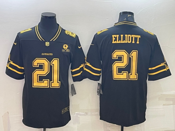 Men's Dallas Cowboys #21 Ezekiel Elliott  Black Gold Edition With 1960 Patch Limited Jersey