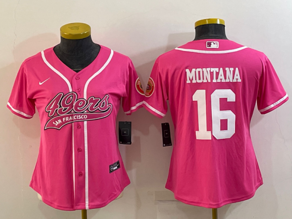 Women San Francisco 49ers #16 Joe Montana Pink Baseball Nike Jersey