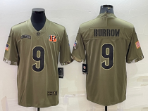 Men's Cincinnati Bengals #9 Joe Burrow 2022 Olive Salute To Service Limited Jersey