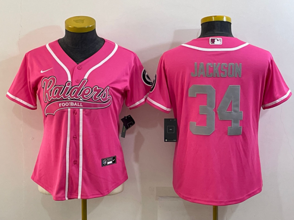 Women Las Vegas Raiders #34 Bo Jackson Pink Baseball Nike Jersey