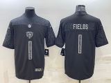 Men's Chicago Bears #1 Justin Fields Black Reflective Limited Jersey