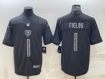 Men's Chicago Bears #1 Justin Fields Black Reflective Limited Jersey