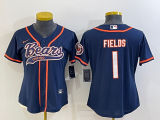 Women Chicago Bears #1 Justin Fields Blue Baseball Nike Jersey