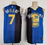 NBA Brooklyn Nets/Thunder/Warriors #7 Kevin Durant Black/Blue Splite Jersey