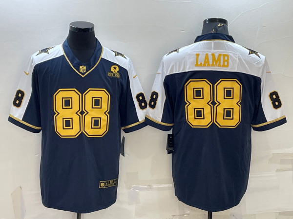 Men's Dallas Cowboys #88 CeeDee Lamb Navy Gold Edition With 1960 Patch Limited Jersey