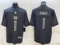Men's Cincinnati Bengals #1 Ja'Marr Chase Black Reflective Limited Jersey