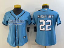 Women Carolina Panthers #22 Christian McCaffrey Blue Baseball Nike Jersey