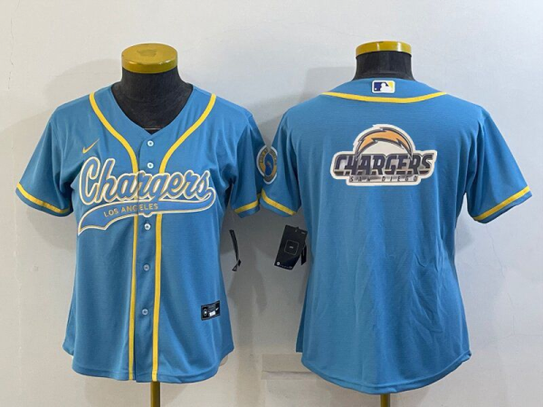 Women Los Angeles Chargers Light Blue Big Logo With Patch Baseball Nike Jersey