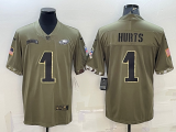 Men's Philadelphia Eagles #1 Hurts 2022 Olive Salute To Service Limited Jersey