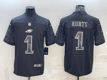 Men's Philadelphia Eagles #1 Hurts Black Reflective Limited Jersey