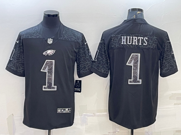 Men's Philadelphia Eagles #1 Hurts Black Reflective Limited Jersey