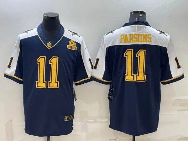 Men's Dallas Cowboys #11 Micah Parsons Navy Gold Edition With 1960 Patch Limited Jersey