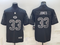 Men's Green Bay Packers #33 Jones Black Reflective Limited Jersey